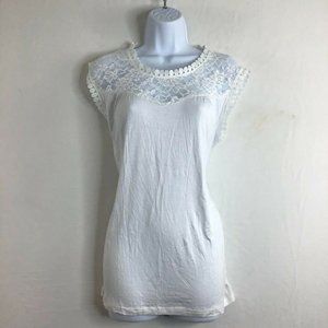 Camisa Women's White Floral Sheer-Lace Detail Round Neck Sleeveless Top Size M